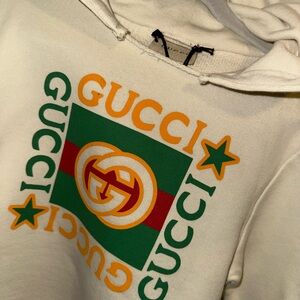 Kids Gucci Cream Hoodie with Logo